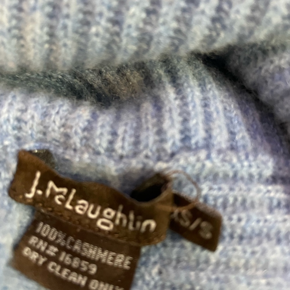 100% Cashmere Cowl Neck Ribbed Knit Poncho Sweater - Light Blue - Picture 6 of 6